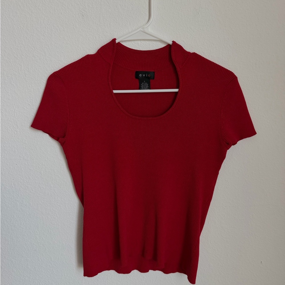 Evie Women's Red Silk Ribbed Top